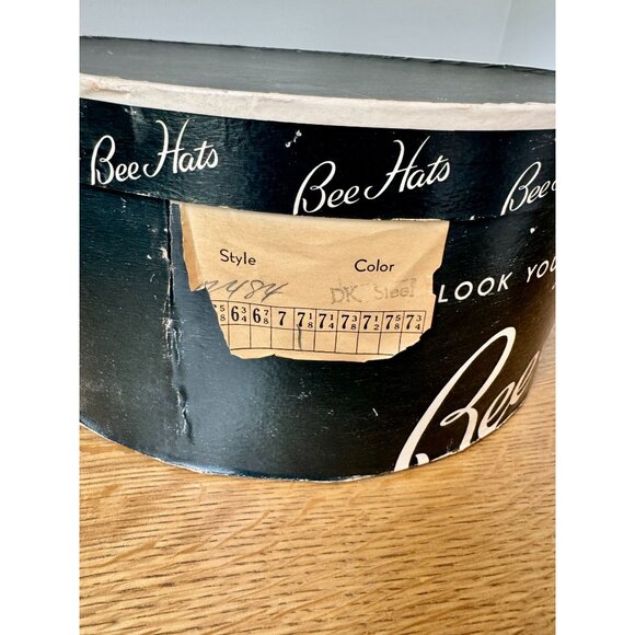 Vintage Gwen Pennington Black Beaded Pillbox Hat w/Bee Hats Box - Picture 15 of 16